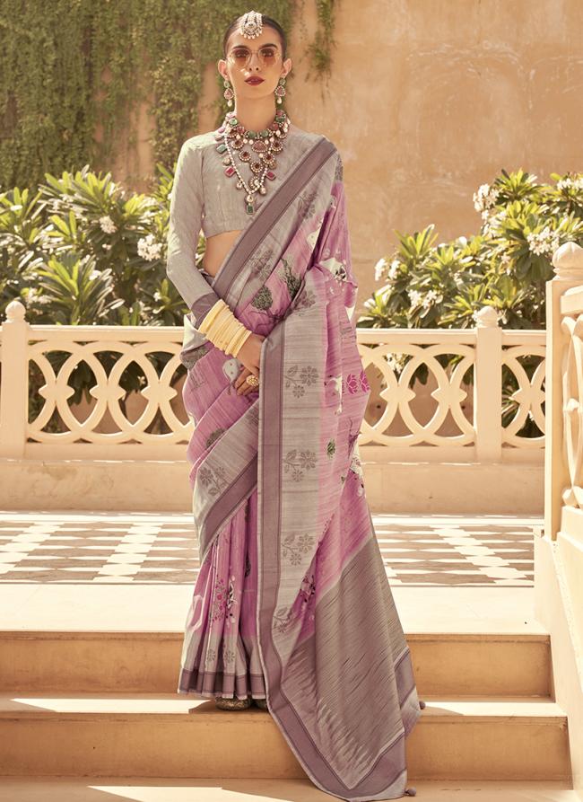 Silk Baby Pink Traditional Wear Printed Saree